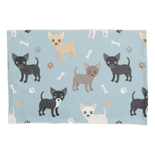 Cute Chihuahua Pattern Blue Kussensloop (Voorkant)