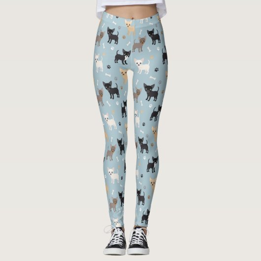 Cute Chihuahua Pattern Blue Leggings (Voorkant)