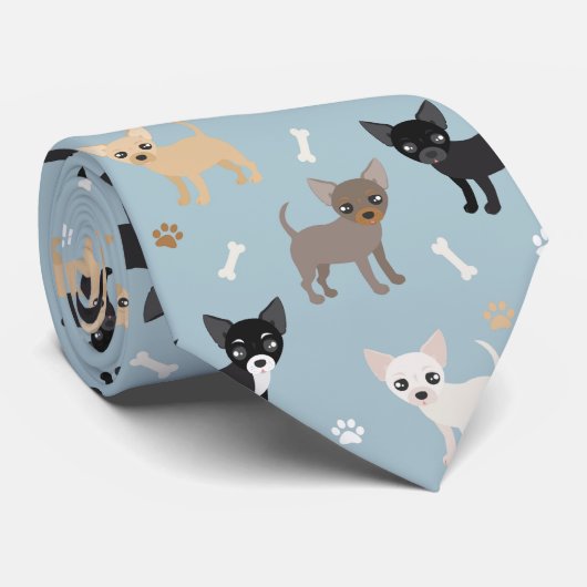 Cute Chihuahua Pattern Blue Stropdas (Opgerold)