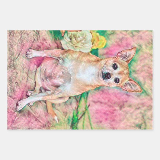 Cute Chihuahua Pink Green Art Dog Portret Inpakpapier Vel (Voorkant 3)