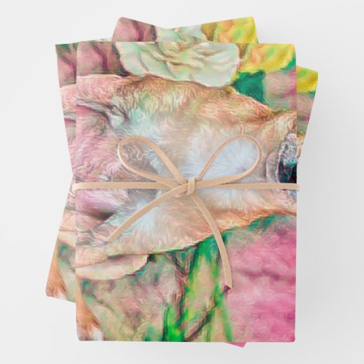 Cute Chihuahua Pink Green Art Dog Portret Inpakpapier Vel (In situ)