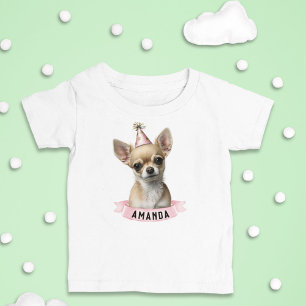 Cute Chihuahua Pink Party Pet Girly met naam Kinder Shirts