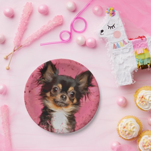 Cute Chihuahua Portret op pastelfuchsia Papieren Bordje (Feest)
