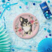 Cute Chihuahua Puppy and Flowers Waterverf Art Papieren Bordje (Feest)