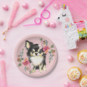 Cute Chihuahua Puppy and Flowers Waterverf Art Papieren Bordje (Feest)