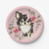 Cute Chihuahua Puppy and Flowers Waterverf Art Papieren Bordje (Voorkant)