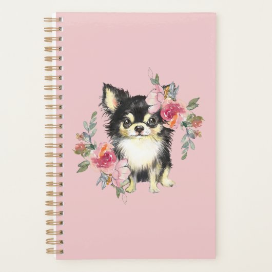 Cute Chihuahua Puppy and Flowers Waterverf Art Planner (Voorkant)