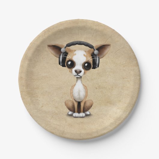 Cute Chihuahua Puppy Dj met hoofdtelefoon Papieren Bordje (Voorkant)