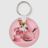 Cute Chihuahua Puppy in Hatbox Sleutelhanger (Voorkant)