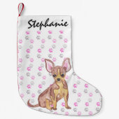 Cute Chihuahua Puppy in Waterverf- en schilderafdr Kleine Kerstsok (Voorkant)