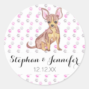 Cute Chihuahua Puppy in Waterverf- en schilderafdr Ronde Sticker