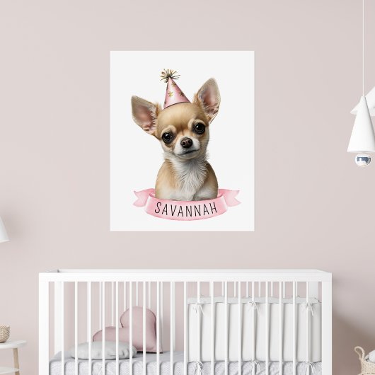 Cute Chihuahua Roze Fantasie met Naam Design Poster (Kinderkamer 2)