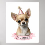 Cute Chihuahua Roze Fantasie met Naam Design Poster (Voorkant)