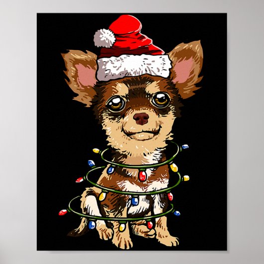 Cute Chihuahua Santa Christmas Tree Lights Xmas Do Poster (Voorkant)