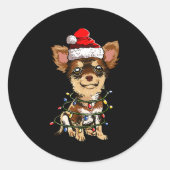 Cute Chihuahua Santa Christmas Tree Lights Xmas Do Ronde Sticker (Voorkant)
