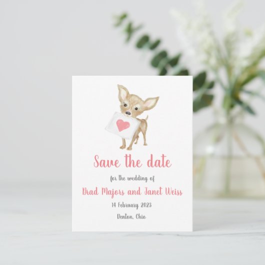 Cute chihuahua save the date card (Staand voorkant)