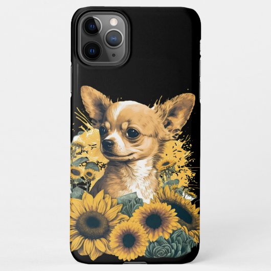 Cute Chihuahua Sunflower Lover Drawing Art iPhone Hoesje (Achterkant)