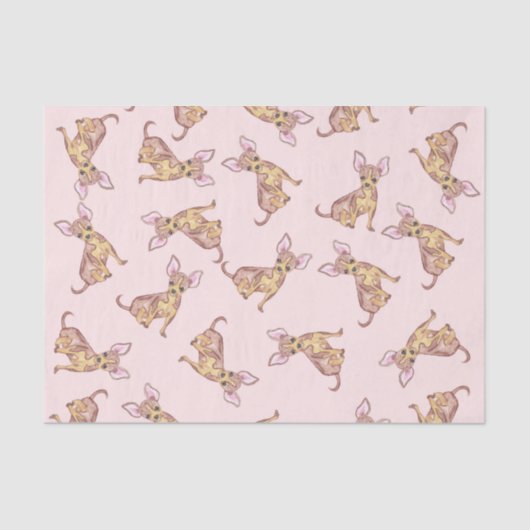 Cute Chihuahua Waterverf Painted Pink Brown Tissuepapier (Voorkant)
