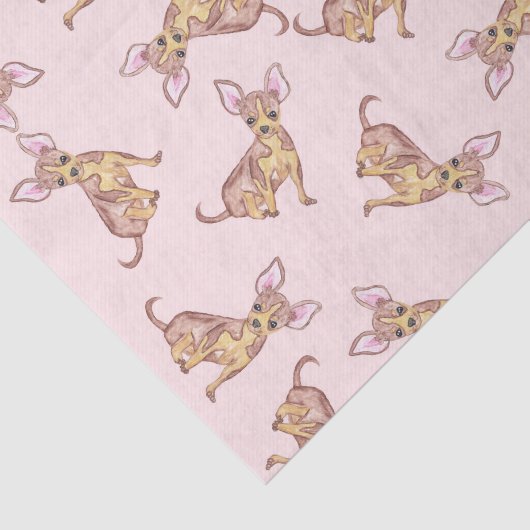 Cute Chihuahua Waterverf Painted Pink Brown Tissuepapier (Detail)