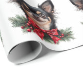 Cute Chihuahua with Christmas Bow Cadeaupapier (Rol Hoek)