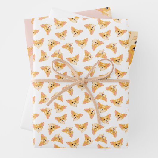 Cute Chihuahua Wrapping Paper Flat Sheet Set van 3 (In situ)