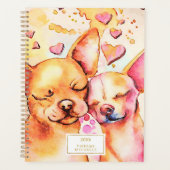 Cute Chihuahuas Pink Hearts Waterverf Dogs Planner (Voorkant)