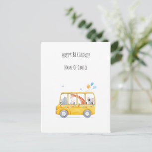 Cute Children Bus Animals Balloons Birthday Card Briefkaart