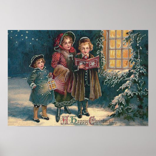 Cute Children Carolers Caroling Poster (Voorkant)