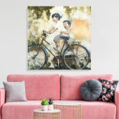 Cute Children lachen op de fiets Canvas Afdruk (Insitu (Woonkamer))