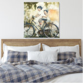 Cute Children lachen op de fiets Canvas Afdruk (Insitu (Slaapkamer))