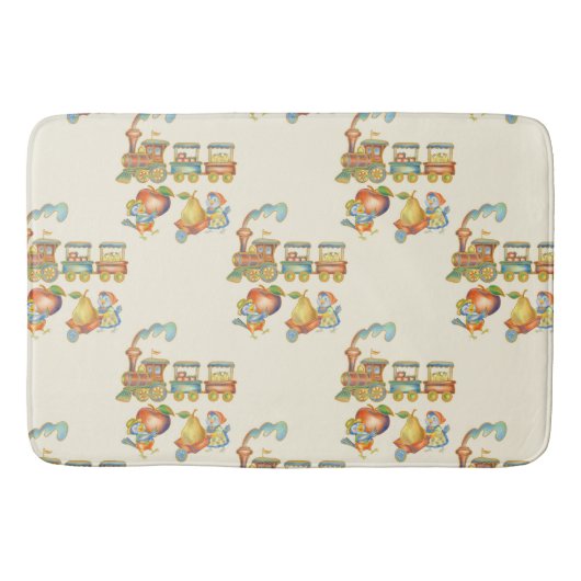 Cute Child's Bird Apple Train Bathmat Badmat (Voorkant)