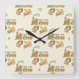 Cute Child's Bird Apple Train Clock Vierkante Klok