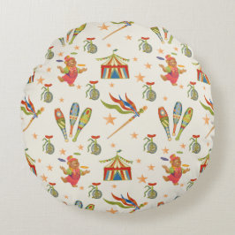 Cute Child's Circus Bear Theme Round Throw Pillow Rond Kussen