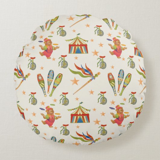 Cute Child's Circus Bear Theme Round Throw Pillow Rond Kussen (Voorkant)