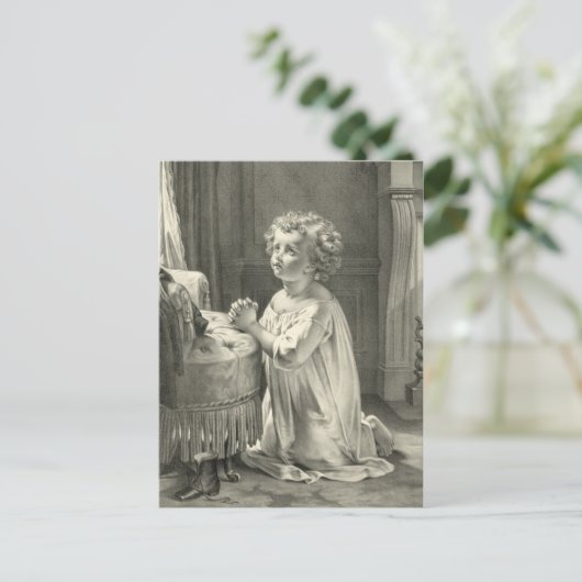 Cute  Childs First Prayer Illustration 1878 Briefkaart (Staand voorkant)
