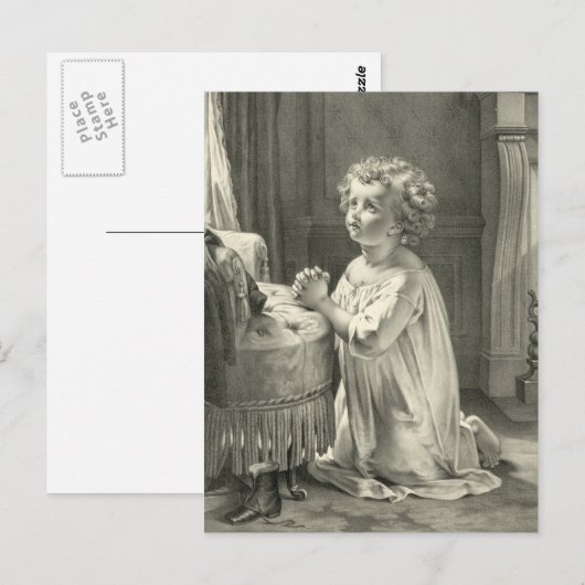 Cute Childs First Prayer Illustration 1878 Briefkaart (Voorkant / Achterkant)