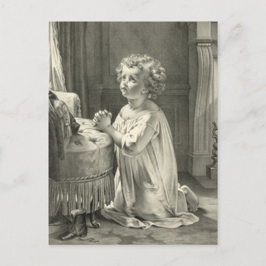 Cute  Childs First Prayer Illustration 1878 Briefkaart (Voorkant)