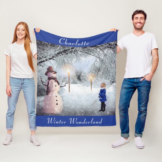 Cute Child's Name, Winter Wonderland, Kerstmis Fleece Deken (In situ)