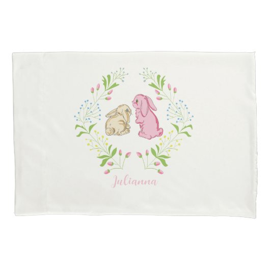 Cute Childs Wreath Bunny Pillowcase Kussensloop (Voorkant-Links)