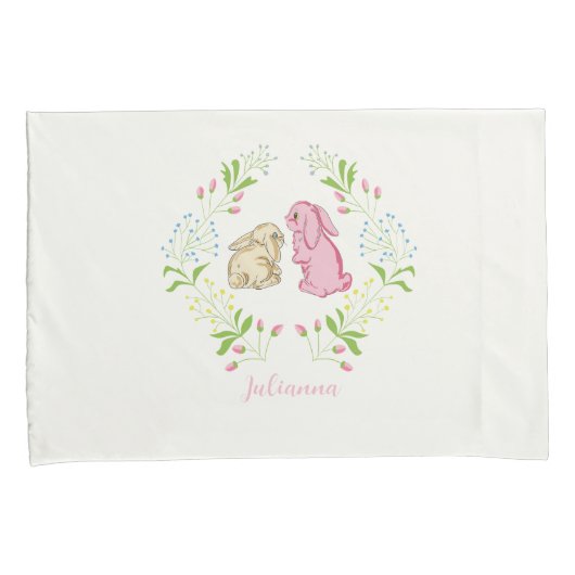 Cute Childs Wreath Bunny Pillowcase Kussensloop (Voorkant-Rechts)