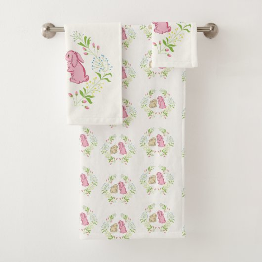 Cute Childs Wreath Bunny Towel Set Bad Handdoek (Insitu)