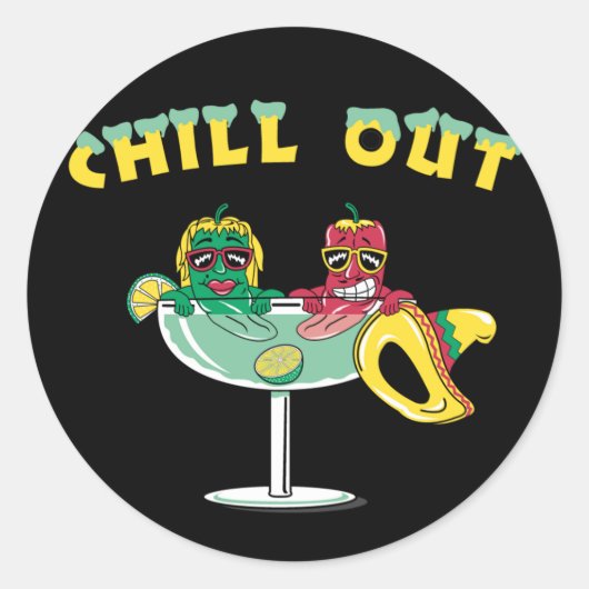 Cute Chili Peppers in Margarita Chill Out Ronde Sticker (Voorkant)