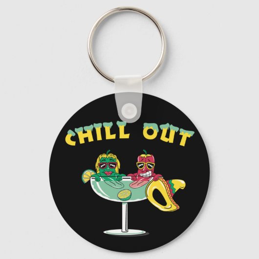 Cute Chili Peppers in Margarita Chill Out Sleutelhanger (Voorkant)
