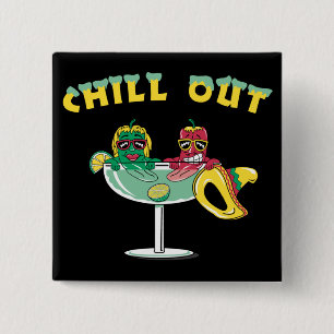 Cute Chili Peppers in Margarita Chill Out Vierkante Button 5,1 Cm
