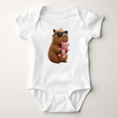 Cute Chill Capybara Hugging Teddy Bear  Romper (Voorkant)