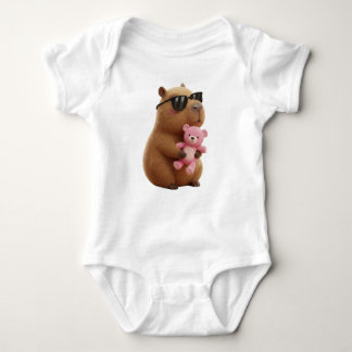 Cute Chill Capybara Hugging Teddy Bear  Romper