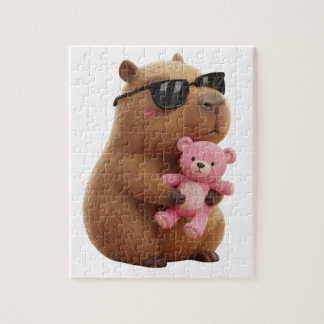 Cute Chill Capybara with Teddy Bear Jigsaw Puzzle Legpuzzel