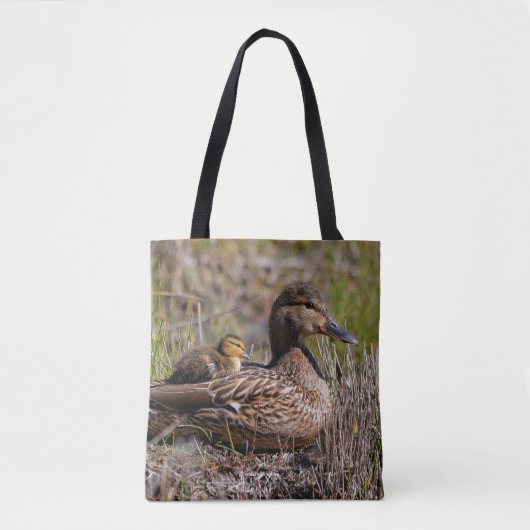 Cute Chillin' Mallard Ma Duck & Baby Ducking Tote Bag (Voorkant)