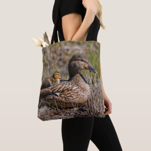 Cute Chillin' Mallard Ma Duck & Baby Ducking Tote Bag