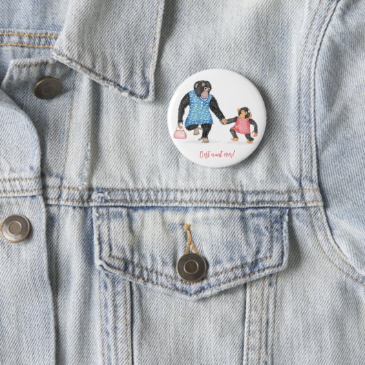 Cute chimp 'Best tante ever' badge Ronde Button 5,7 Cm (In situ)